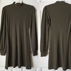 LIKE NEW Forever 21 Forest Green Long Seeve Mock Neck Flare Dress